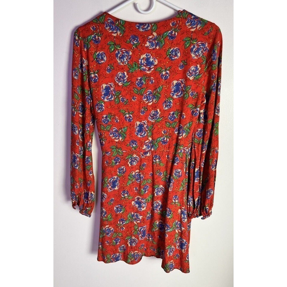 Zara Women Sz S Red‎ Floral Print Long Sleeve V-neck Crossover Mini Romper Dress - Picture 5 of 12